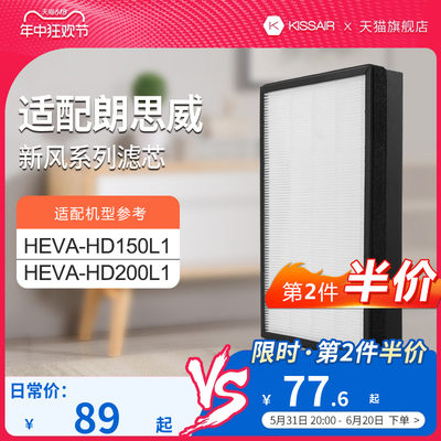 适配朗思威鲜氧新风系统新风机滤网HEVA-HD150L1/HD200L1过滤芯