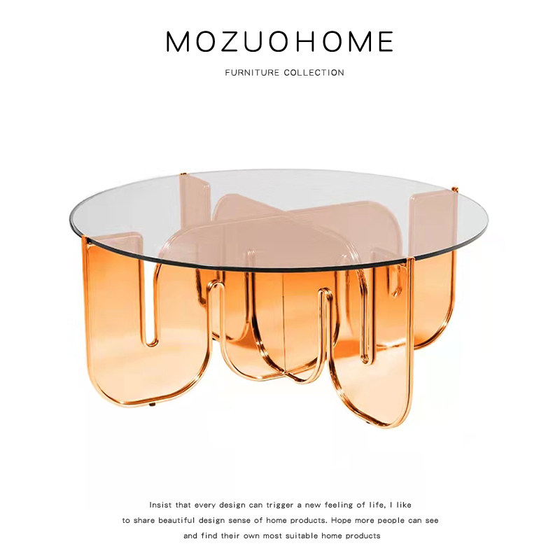 mozuo墨佐现代轻奢波浪亚克力茶几简约ins家用客厅圆形玻璃咖啡桌