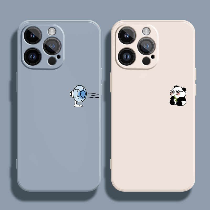 熊猫花花乘凉适用iPhone14手机壳11Pro max硅胶12苹果13情侣xsmax新款xr保护套x简约7plus女生8p男款mini软6s