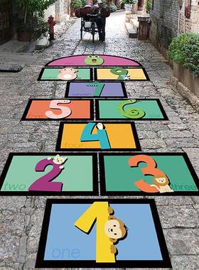 幼儿园户外跳房子地贴室外水泥墙柏油路跳格子小学游戏校园地面贴