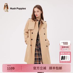 翻领长款 秋收腰显瘦秋季 暇步士女装 双排扣风衣外套 垂坠不易皱