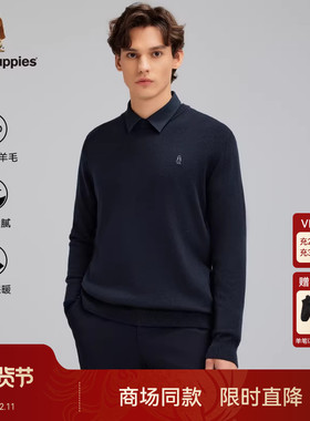 Hush Puppies/暇步士男装圆领毛衣2025秋新款保暖长袖针织羊毛衫