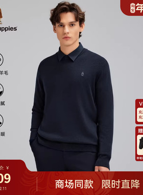 Hush Puppies/暇步士男装圆领毛衣2025秋新款保暖长袖针织羊毛衫