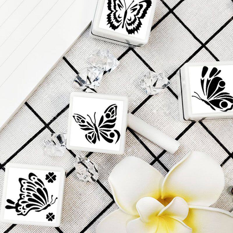 彩色蝴蝶印章红蓝紫绿紫黑色可爱卡通图案幼儿园教学大自然光敏章