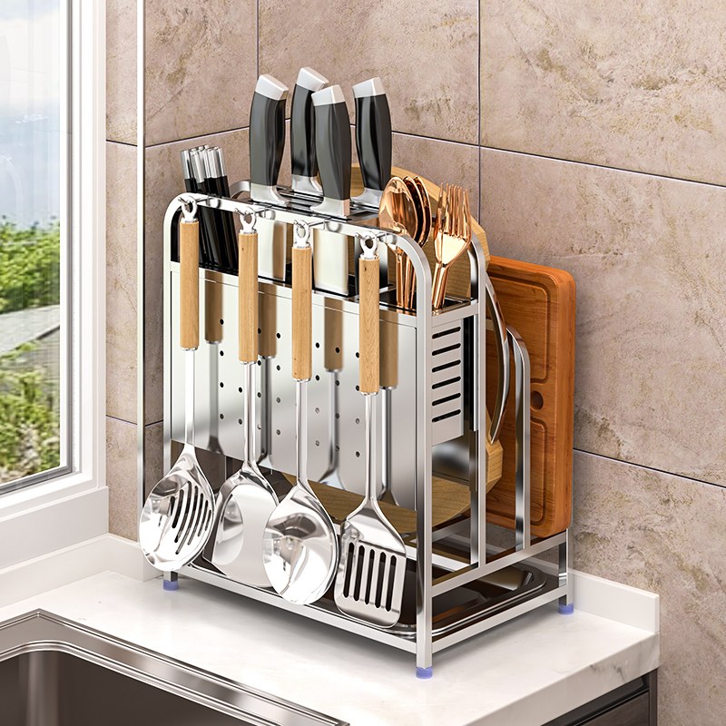 帅帝不锈钢北欧免打孔刀架置物架