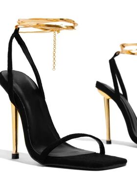 2025 Sexy Women's Gold Padlock High Heels Sandals Woman Thin