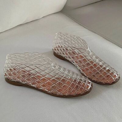 Women's New Flat Sandals with Hollow Transparent Color Mesh