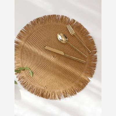 Round Braided Placemats Fringe Paper Table Mats Hand Woven N