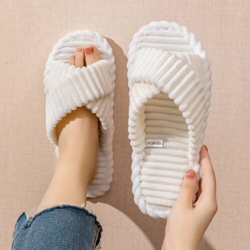 Fashion Corduroy Cross band Open Toe Home Slippers Women Aut