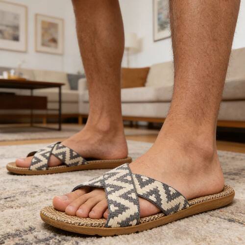 Men Slippers Lightweight Indoor Linen Slippers Antislip Home
