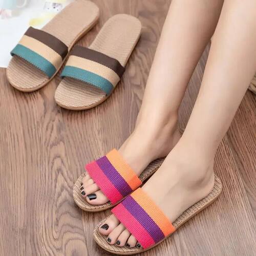 Summer Linen Women'S Slippers Flat Sandals Home Color EVA Li