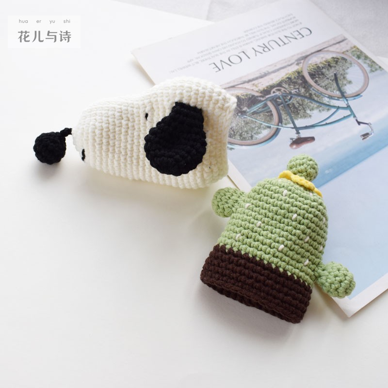 [成品]手工编织秋冬创意抽绳钥匙包史努比仙人掌汽车钥匙套防刮蹭