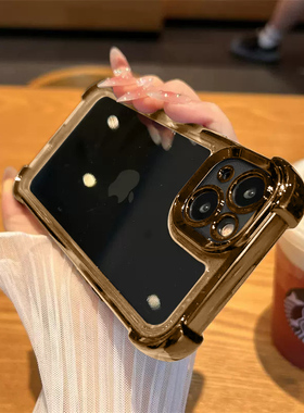 四角加厚气囊适用苹果14promax手机壳新款iPhone13Pro硅胶防摔12透明全包11高级感14plus电镀金xs男女xr简约