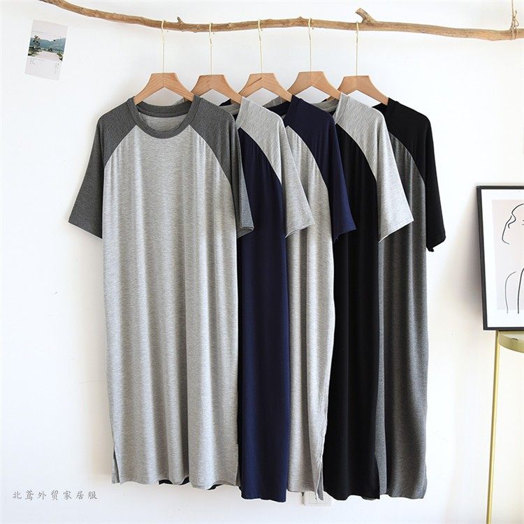 男士莫代尔睡衣薄款短袖睡裙男夏季长款宽松家居服圆领加大码拼接,女士内衣/男士内衣/家居服,睡裙,淘宝优惠券,粉丝福利购,淘宝优惠卷