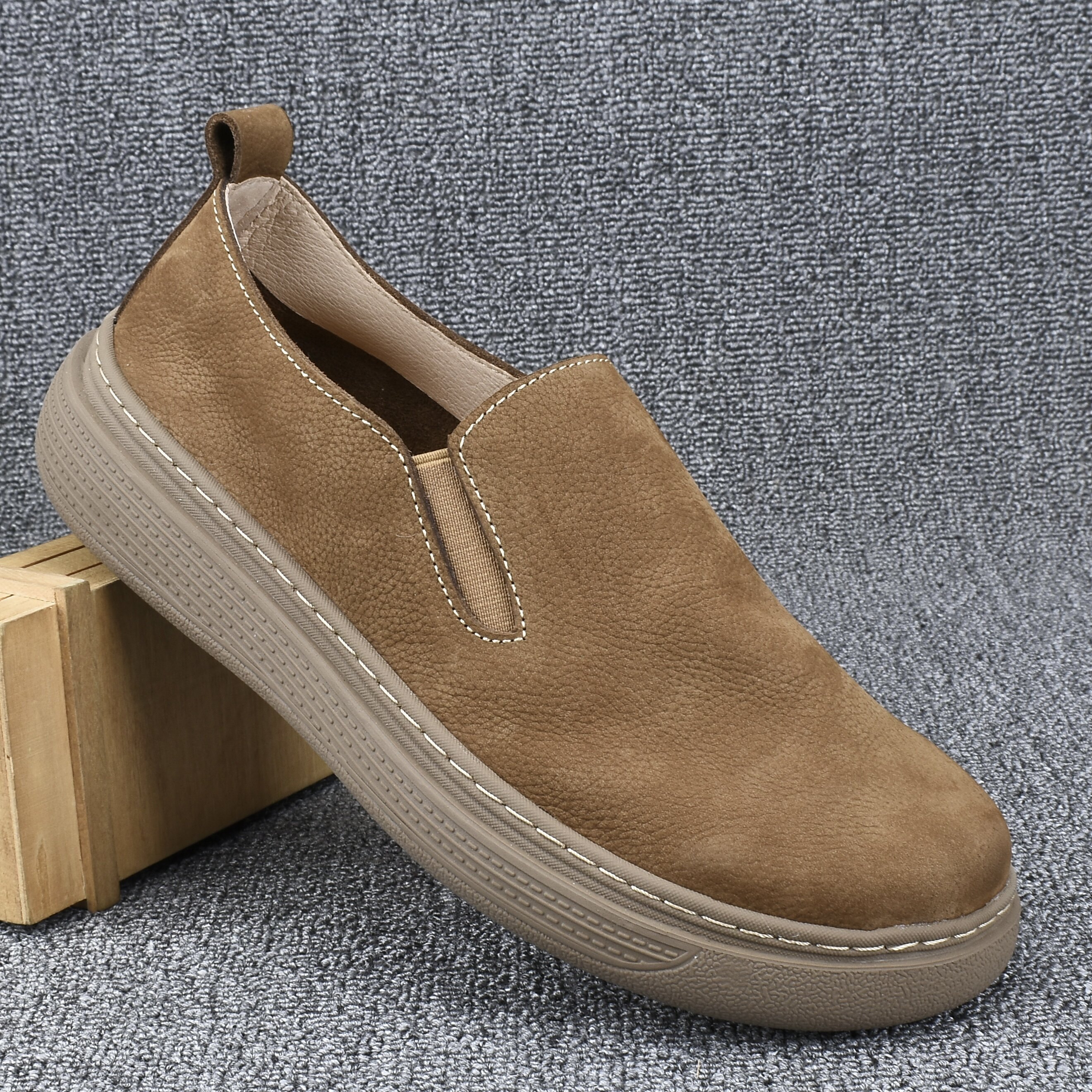 2026春季新款男士一脚蹬懒人鞋真皮透气休闲豆豆鞋乐福鞋男士皮鞋