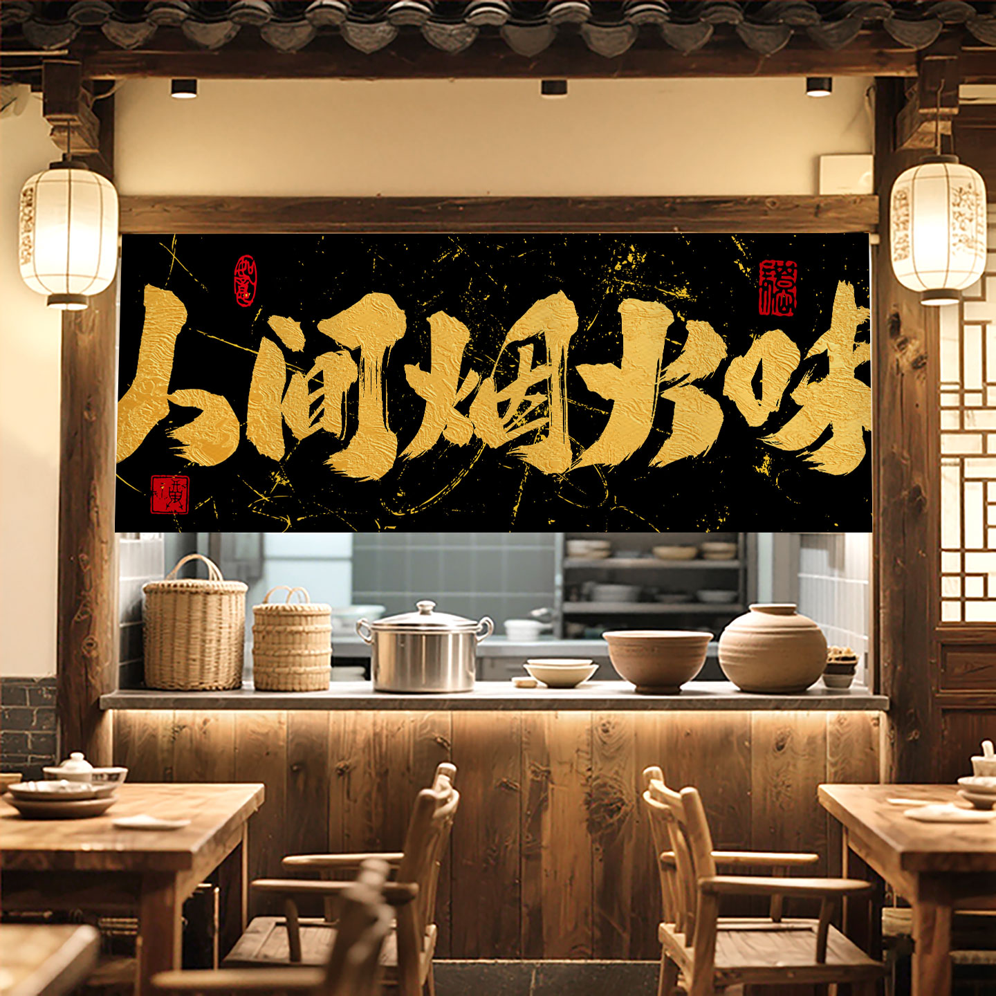 厨房出餐口遮挡帘隔断布帘餐厅饭店传菜取餐口商用门头帘短帘定制