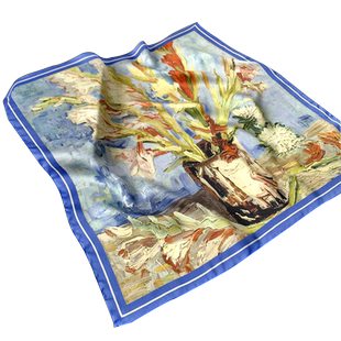 梵高油画真丝大方巾丝巾桑蚕丝缎面围巾梵高油画系列杭州丝绸礼品