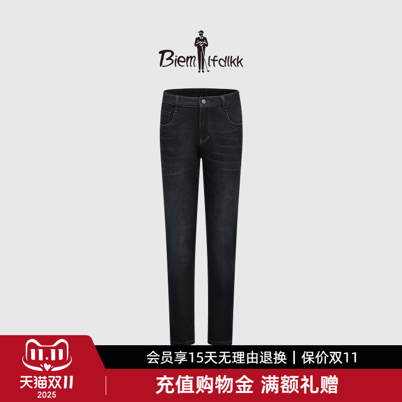 【高弹亲肤】比音勒芬秋季男休闲刺绣原色经典直筒修身休闲牛仔裤