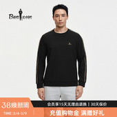 新款 比音勒芬2026春季 男休闲织带通勤圆领T恤上衣 华夫格肌理