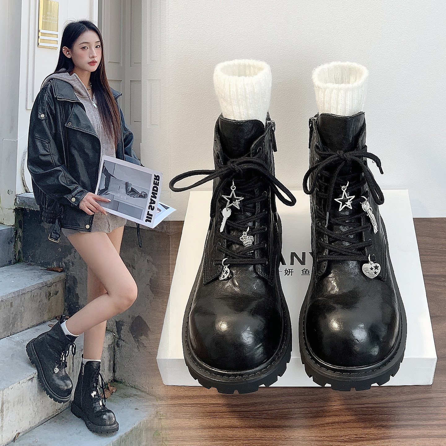 复古水洗马皮马丁靴女款2025新款真皮秋冬巨好看的靴子女增高短靴,女鞋,马丁靴,淘宝优惠券,粉丝福利购,淘宝优惠卷