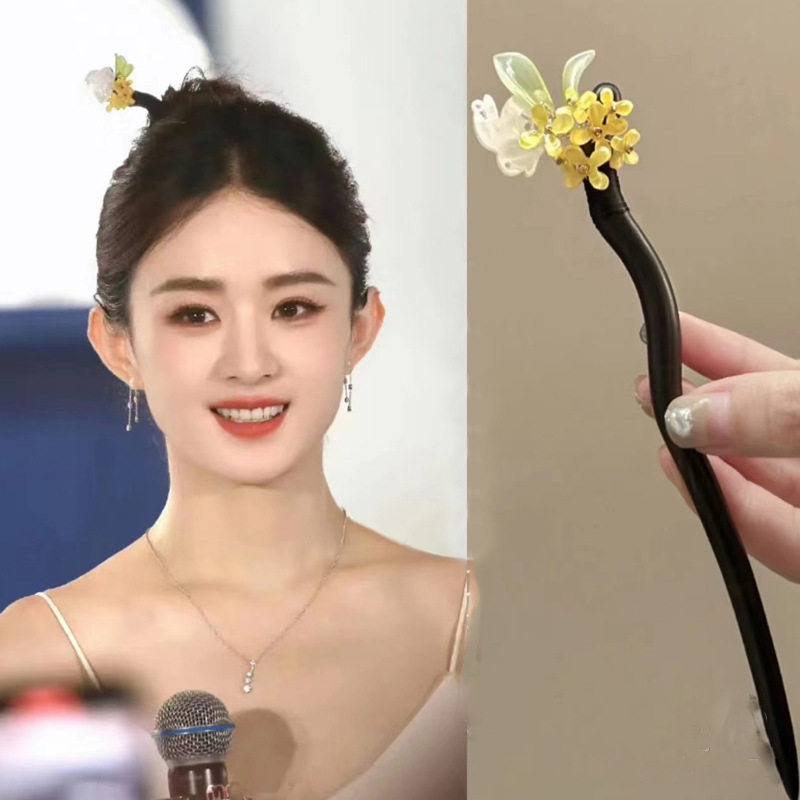 明星同款古风檀木玉兔发簪女现代汉服簪子盘发钗头饰礼物送女友