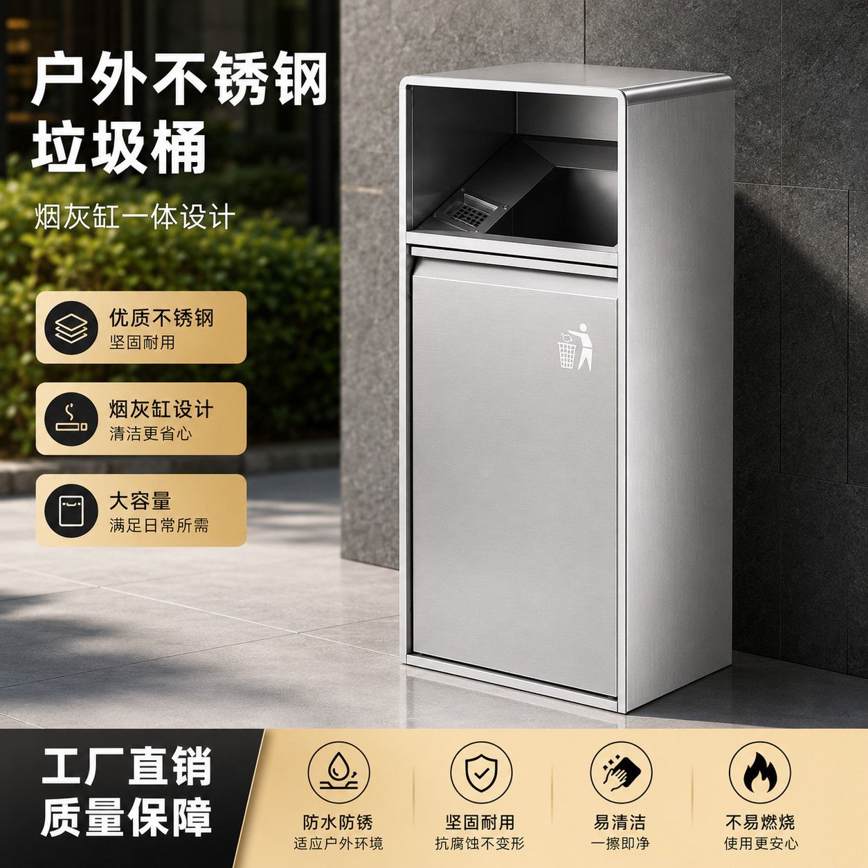 不锈钢垃圾桶商用酒店大堂立式带烟灰缸商场户外分类定制果皮箱