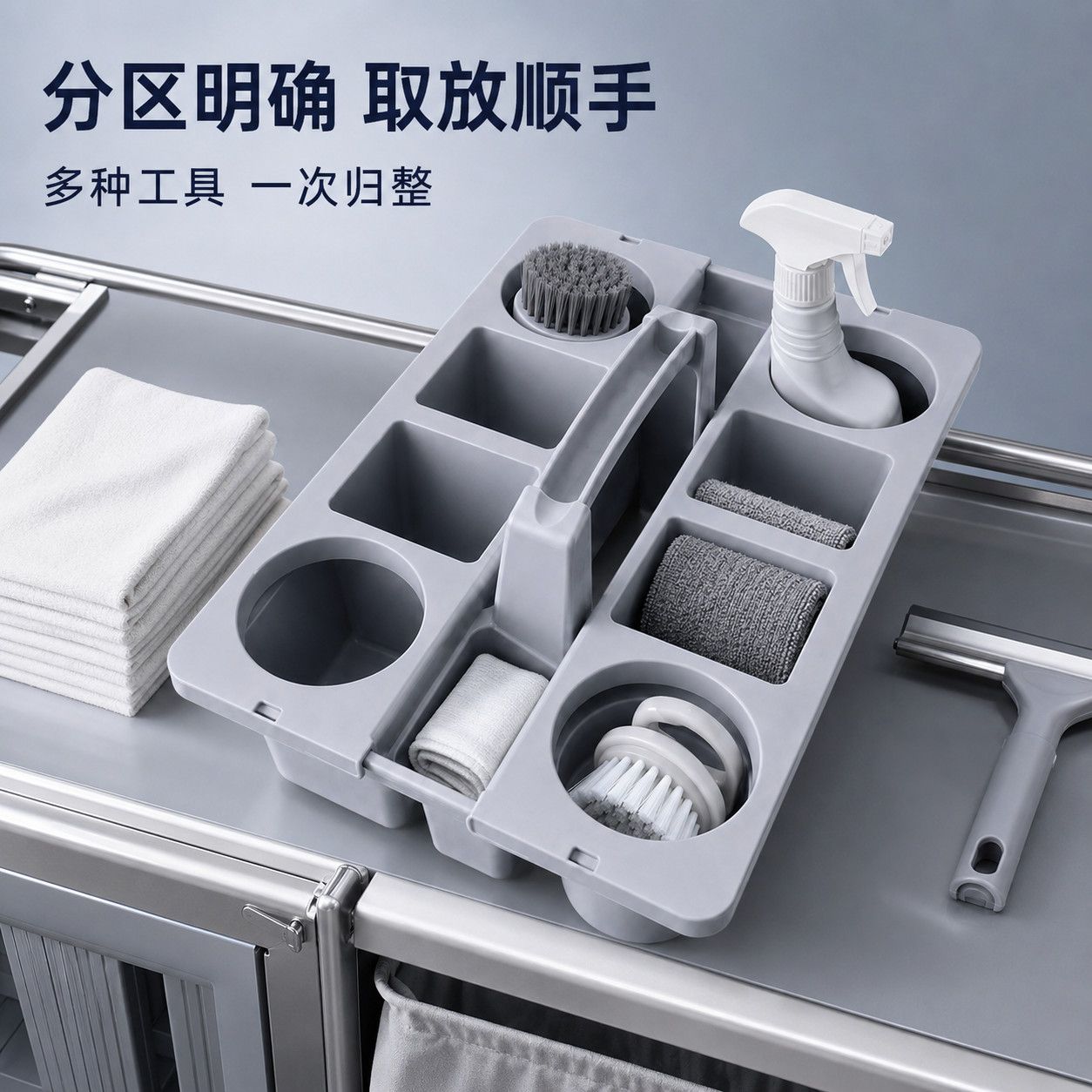 酒店专用清洁工具收纳餐厅客房杂物收纳盒整理蓝工具栏塑料提篮