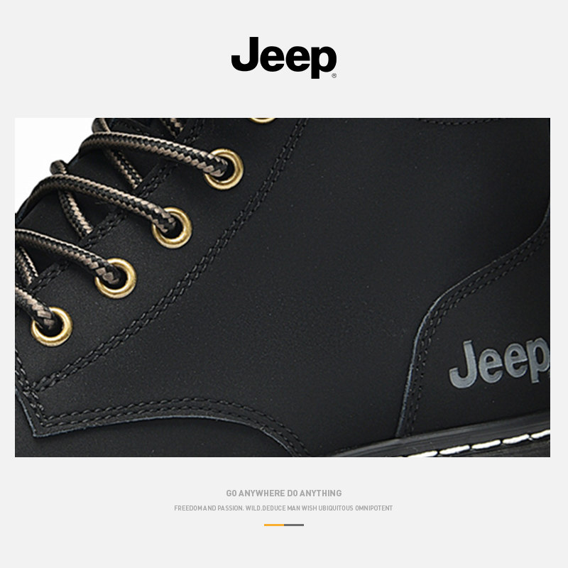 JEEP JEEP AUTUMN MARTIN BOOTS MENS HIGH-TOP MENS BOOTS THICK-SOLED MID-TOP BLACK BRITISH LEATHER CARGO BOOTS