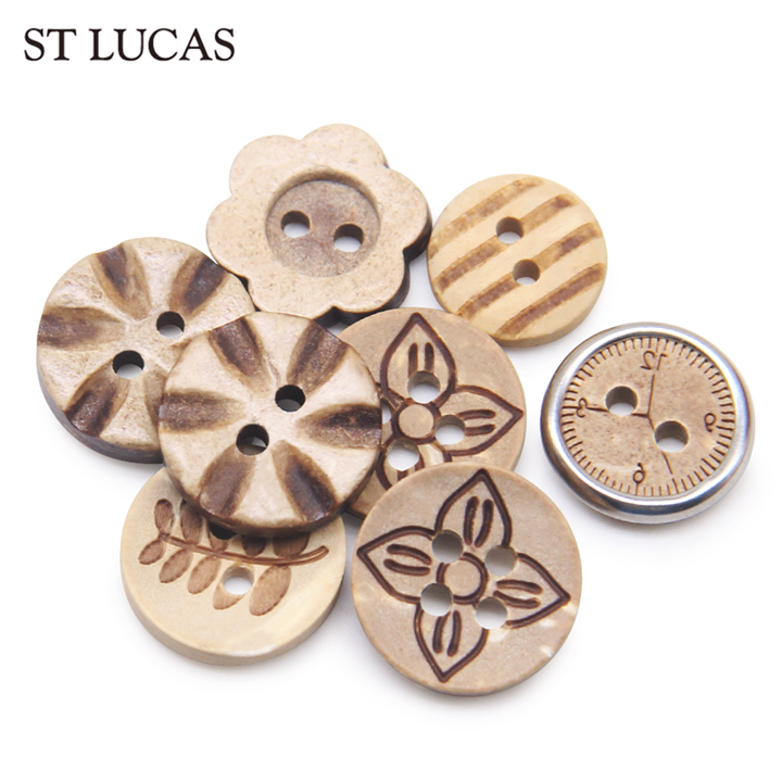 椰子圆形衬衫手工木头小扣子童衣