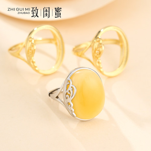 s925纯银戒托镀白金diy戒指空托