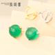 925纯银圆形耳钉空托diy耳饰托沙金工艺镶嵌碧玉蜜蜡5 10耳环空托