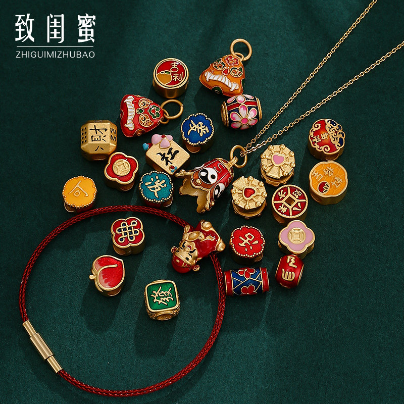 沙金配珠 吞金兽多财貔貅古法黄金色转运珠5d硬金串珠手绳diy配件