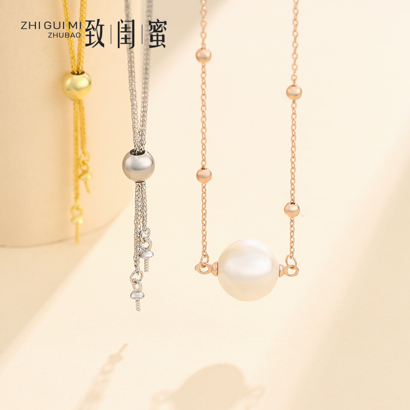 925纯银项链空托女网红简约链条吊坠项托diy蜜蜡圆珠6-10锁骨链托