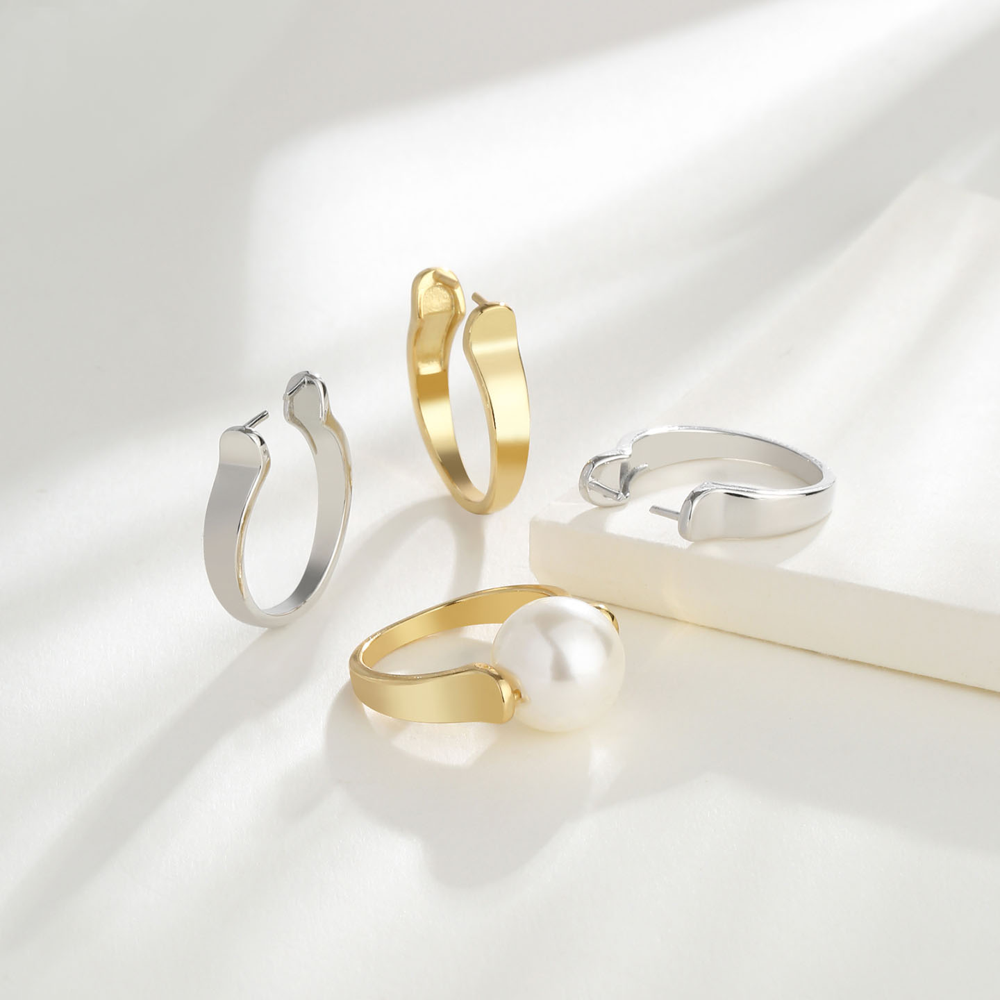 珍珠DIY配件通孔左右扣戒指空托