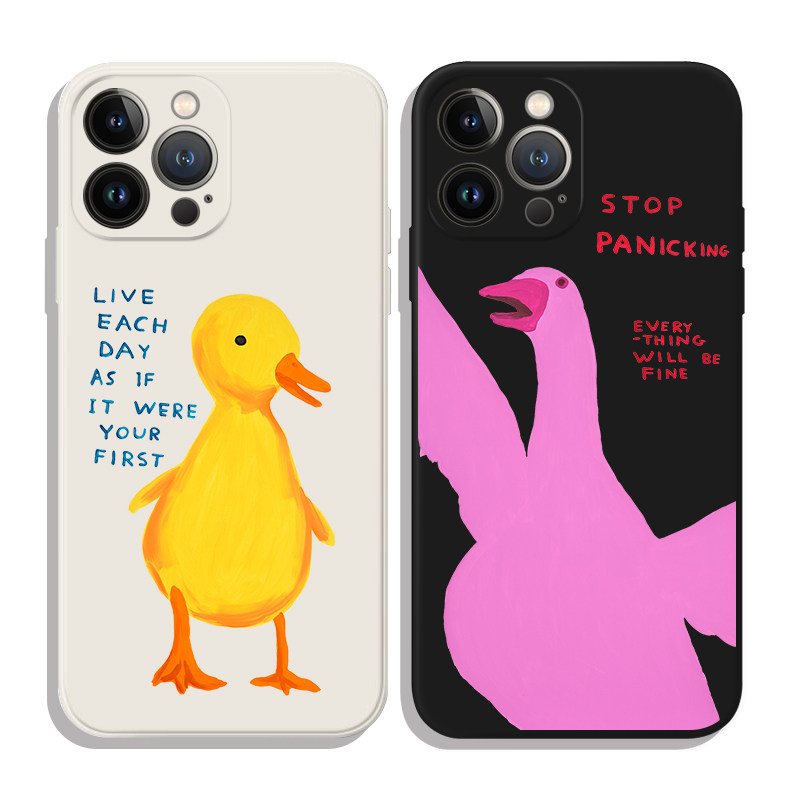 David Shrigley粉色大鹅和小黄鸭文艺插画适用iPhone17Pro/16软壳15promax/14plus苹果13mini手机壳12/11
