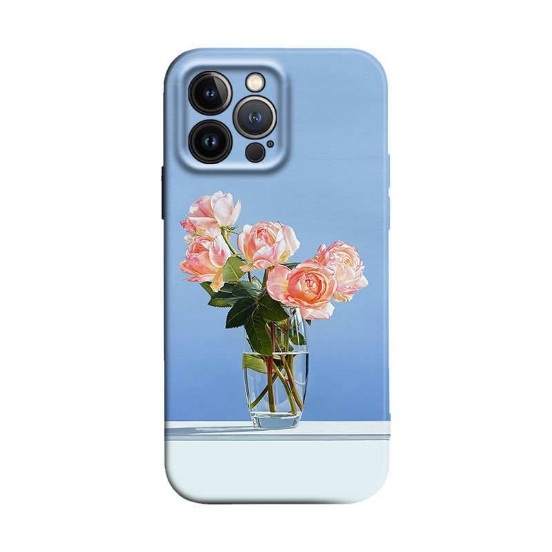 唯美文艺玻璃瓶粉玫瑰写实油画适用iPhone18Promax防摔17pro全包16E软壳15/14plus苹果13mini手机壳12/11