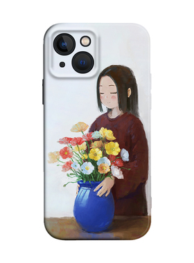 蓝色花瓶和安静的美少女文艺适用iPhone XS Max苹果16软壳15pro/14手机壳678plus
