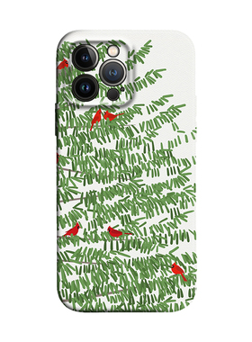 枝头春晖松枝红雀极简红色小鸟适用iPhone17Promax防摔16pro菲林手机壳15/14plus苹果13mini软壳12/11