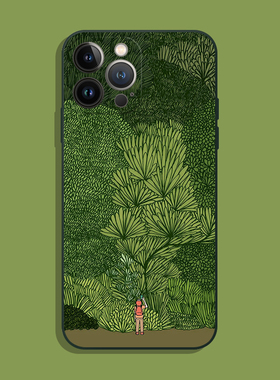 ins风绿色森林英国复古小众插画适用iPhone XS Max苹果17防摔16/15软壳14pro手机壳678plus