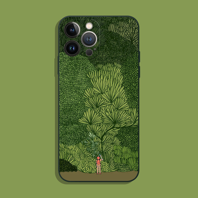 苹果iPhoneX绿色森林ins风插画