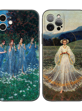 春日限定蓝色诗歌艺术油画适用iPhone XS Max苹果15软壳14pro手机壳678plus