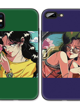 日式紫色复古美少女动漫风适用iPhoneXS Max手机壳X苹果XR/8p/7/6