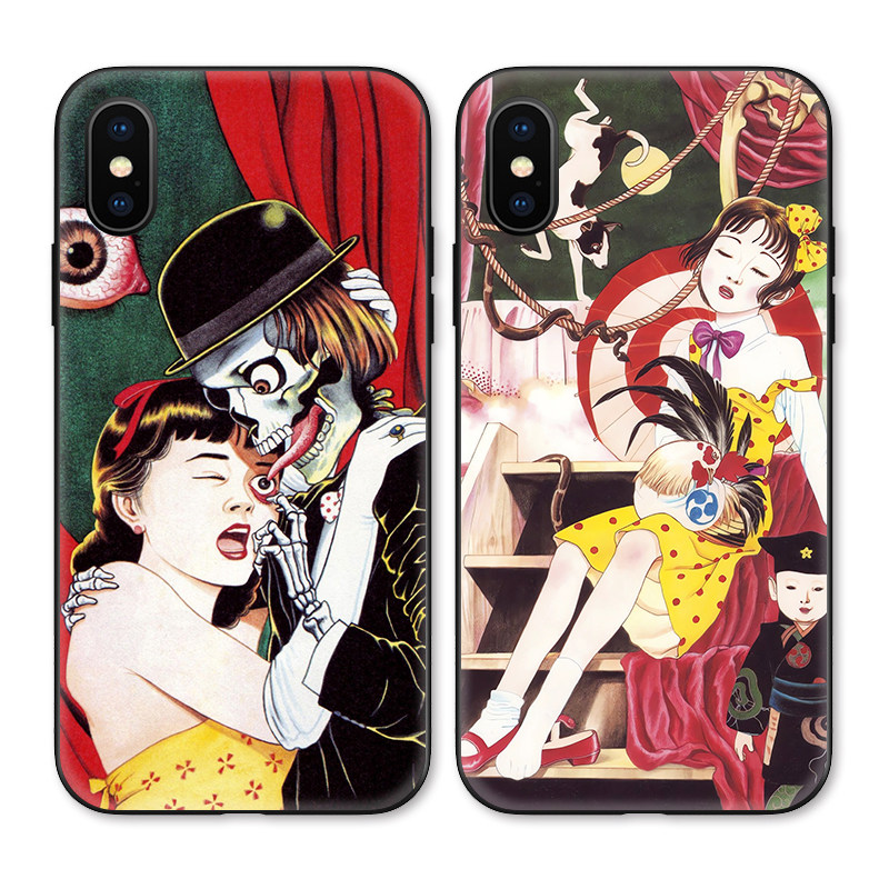 日系猎奇暗黑少女椿插画适用iphone xs max苹果15/14pro手机壳78plus