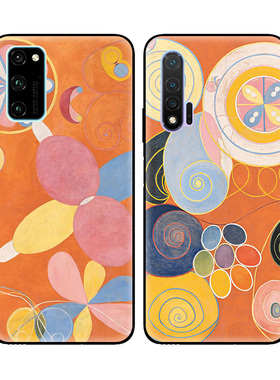 抽象几何北欧艺术橙色女款适用华为nova6荣耀V30 Pro手机壳保护套