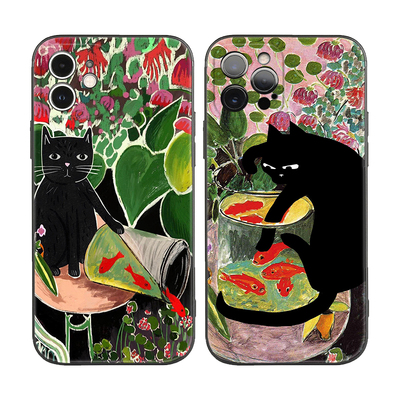 苹果iPhone16搞笑黑猫油画