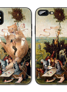 博斯名画愚人船猫咪大橘猫适用iPhone XS Max苹果16软壳15/14pro手机壳678plus防摔X