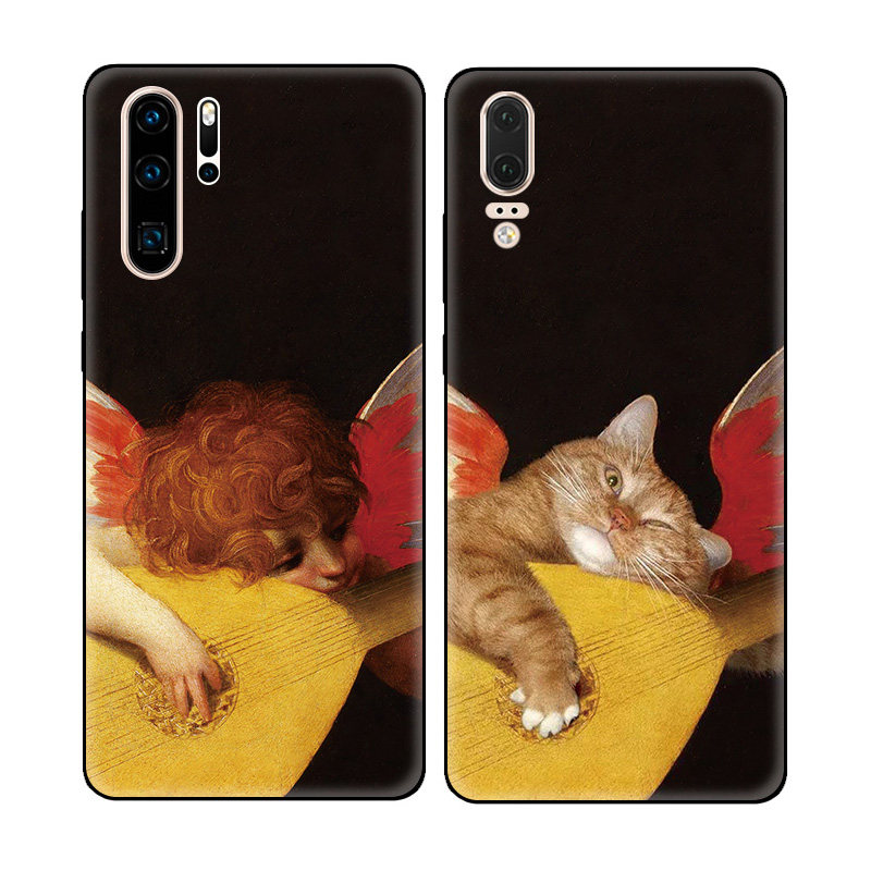 名画橘猫音乐天使文艺油画适用华为P30 Pro手机壳P20软壳P10/P9