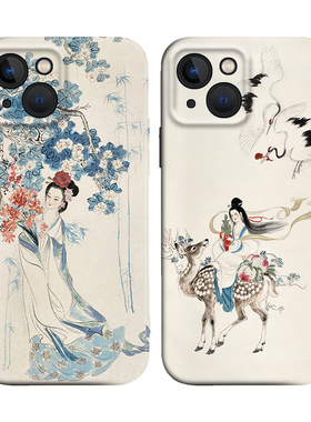 中国风国画古风仙女美人图适用iPhone XS Max苹果17promax/16软壳15pro防摔14手机壳678plus