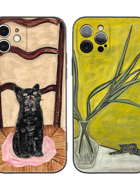 Sanyu常玉的猫中国风油画适用iPhone17promax防摔16Pro软壳15plus/14苹果13mini手机壳12/11