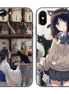 日系和服少女黑猫JK制服女生适用iPhoneXS Max手机壳X苹果XR/678p